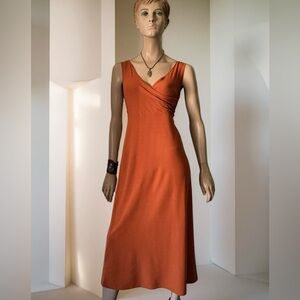 EILEEN FISHER RUST STRETCH ORANGE MIDI DRESS - MADE IN THE USA -  Sz S